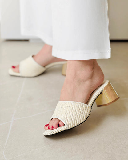 SANDALIA TACON TALCO TEJIDO ESTILO CHIC