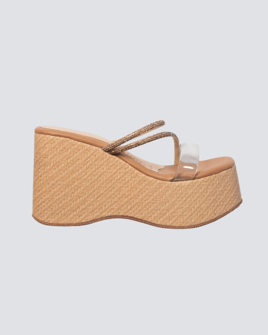 PLATAFORMA YUTE CON TIRA TRANSPARENTE CAMEL