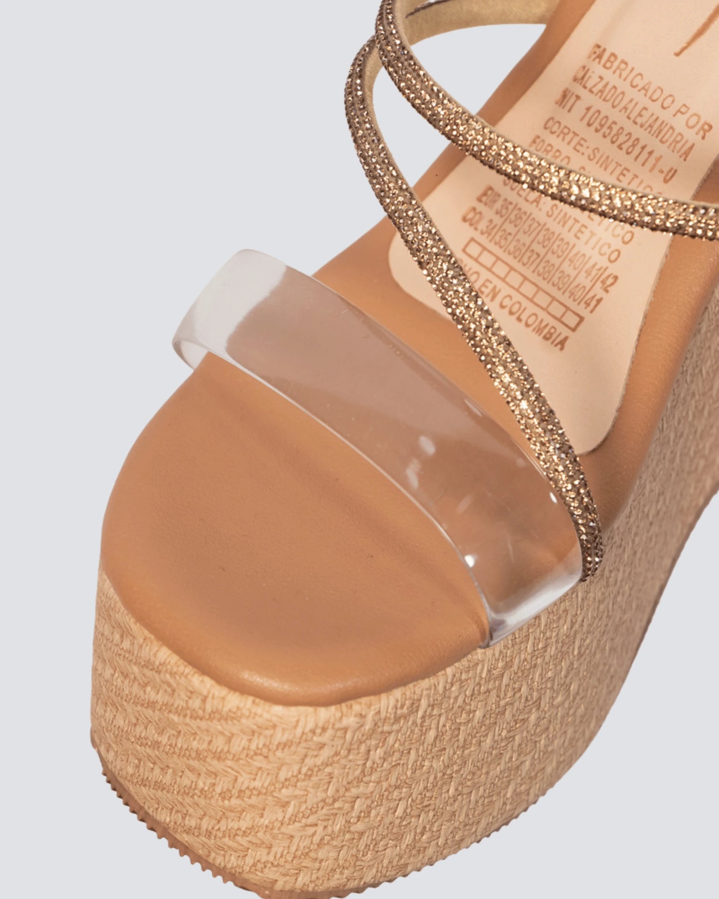 PLATAFORMA YUTE CON TIRA TRANSPARENTE CAMEL