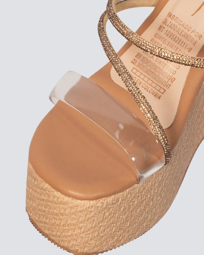 PLATAFORMA YUTE CON TIRA TRANSPARENTE CAMEL