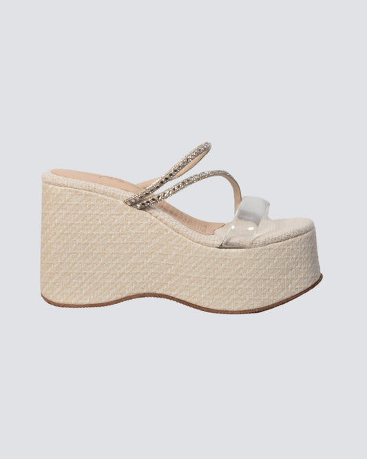 PLATAFORMA YUTE CON TIRA TRANSPARENTE BEIGE