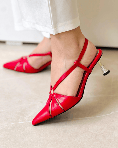 TACON ROJO DORADO BRILLOS