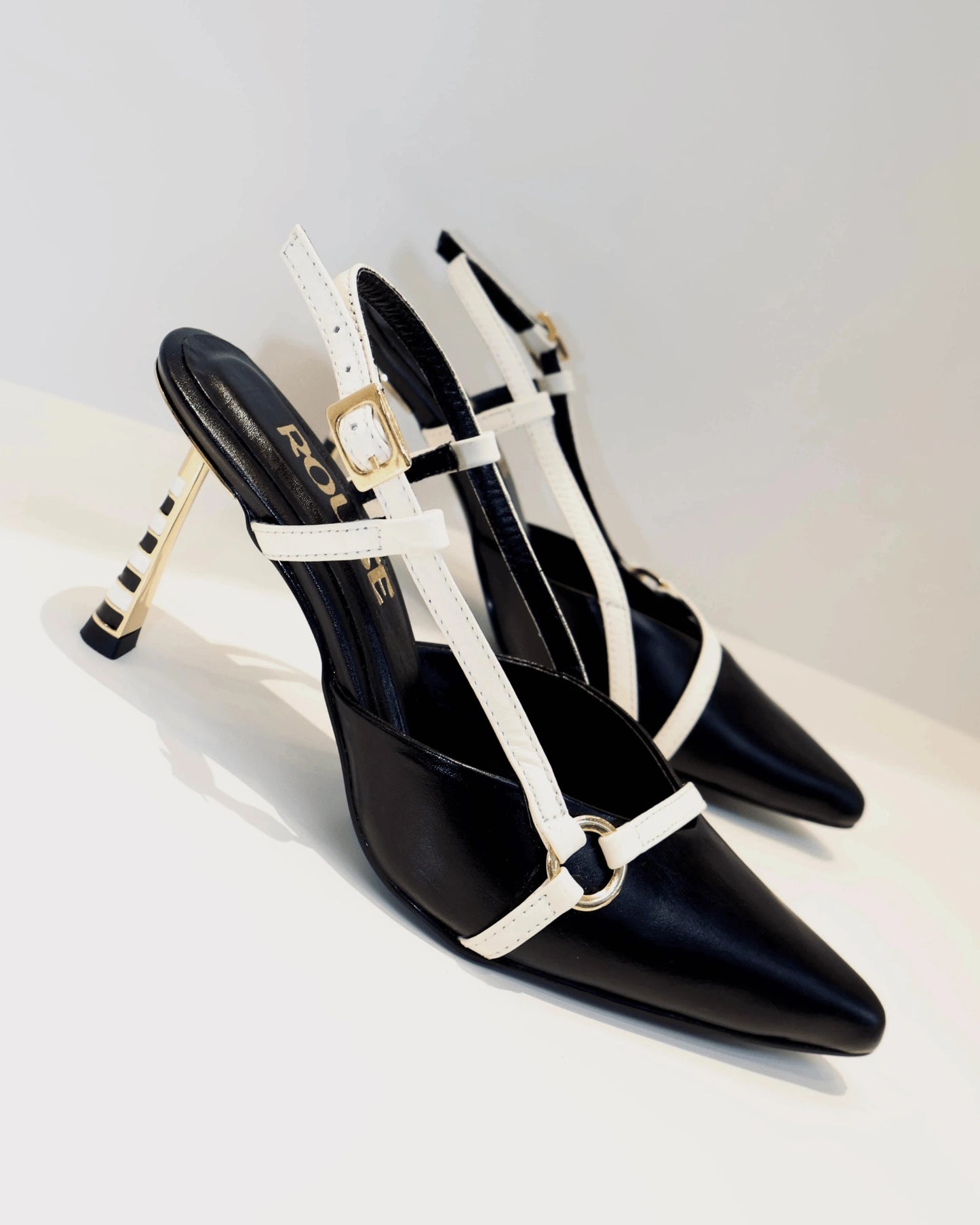 TACON STILETO TACON  EN LINEA NEGRO BLANCO