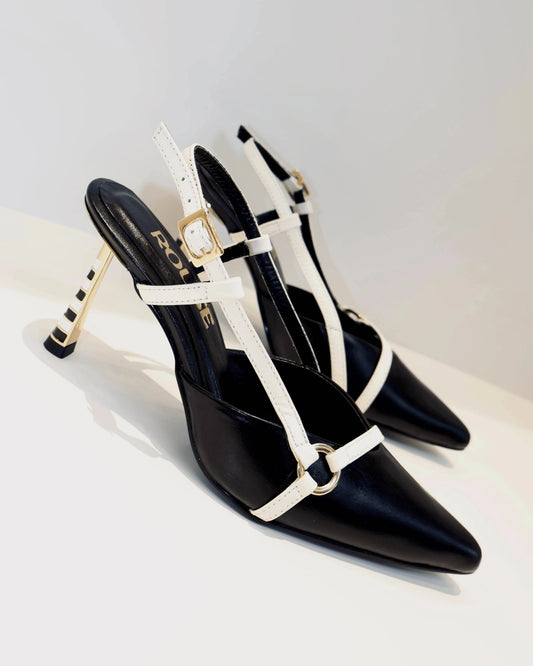 TACON STILETO TACON  EN LINEA NEGRO BLANCO