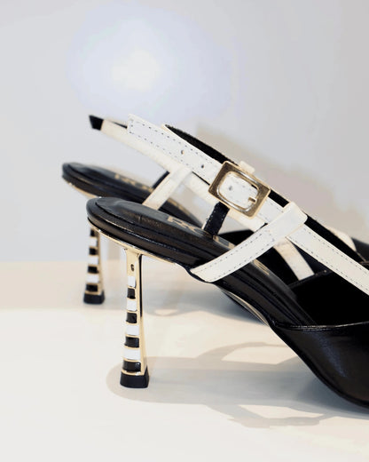 TACON STILETO TACON  EN LINEA NEGRO BLANCO
