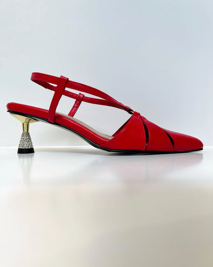 TACON ROJO DORADO BRILLOS