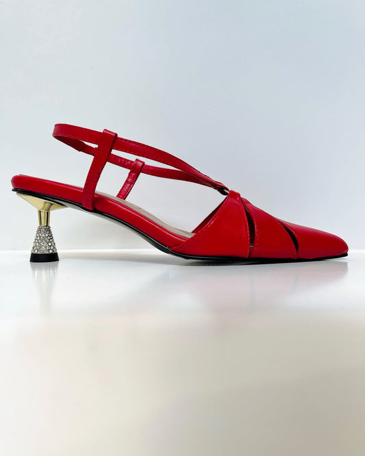 TACON ROJO DORADO BRILLOS