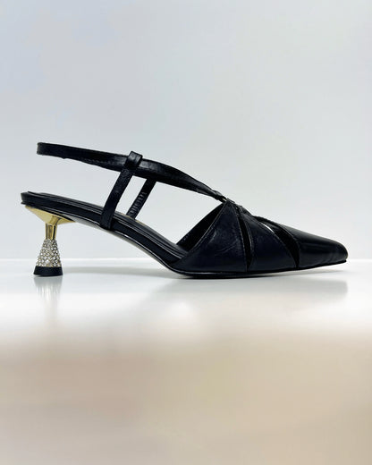 TACON NEGRO DORADO BRILLOS