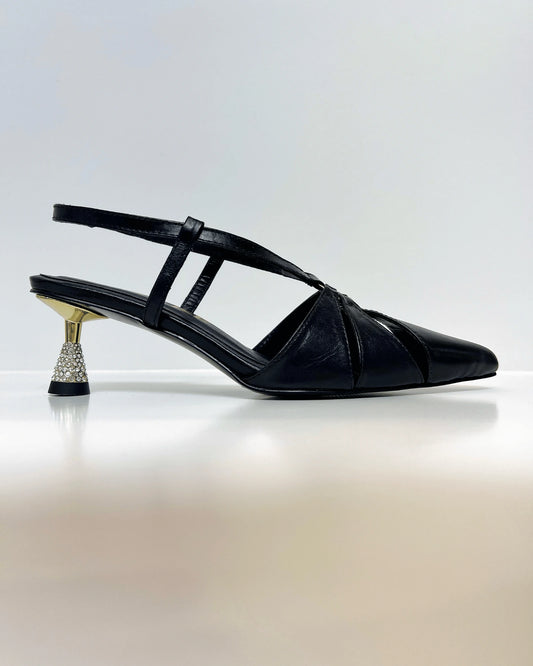TACON NEGRO DORADO BRILLOS