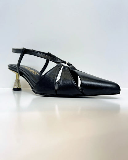 TACON NEGRO DORADO BRILLOS