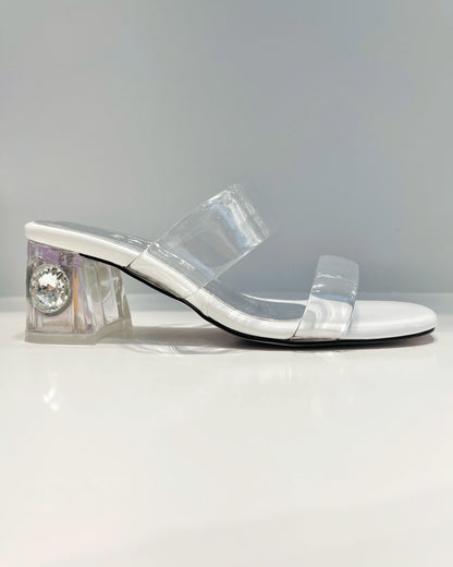 SANDALIA DE TACON  MEDIO CON PIEDRA BEIGE